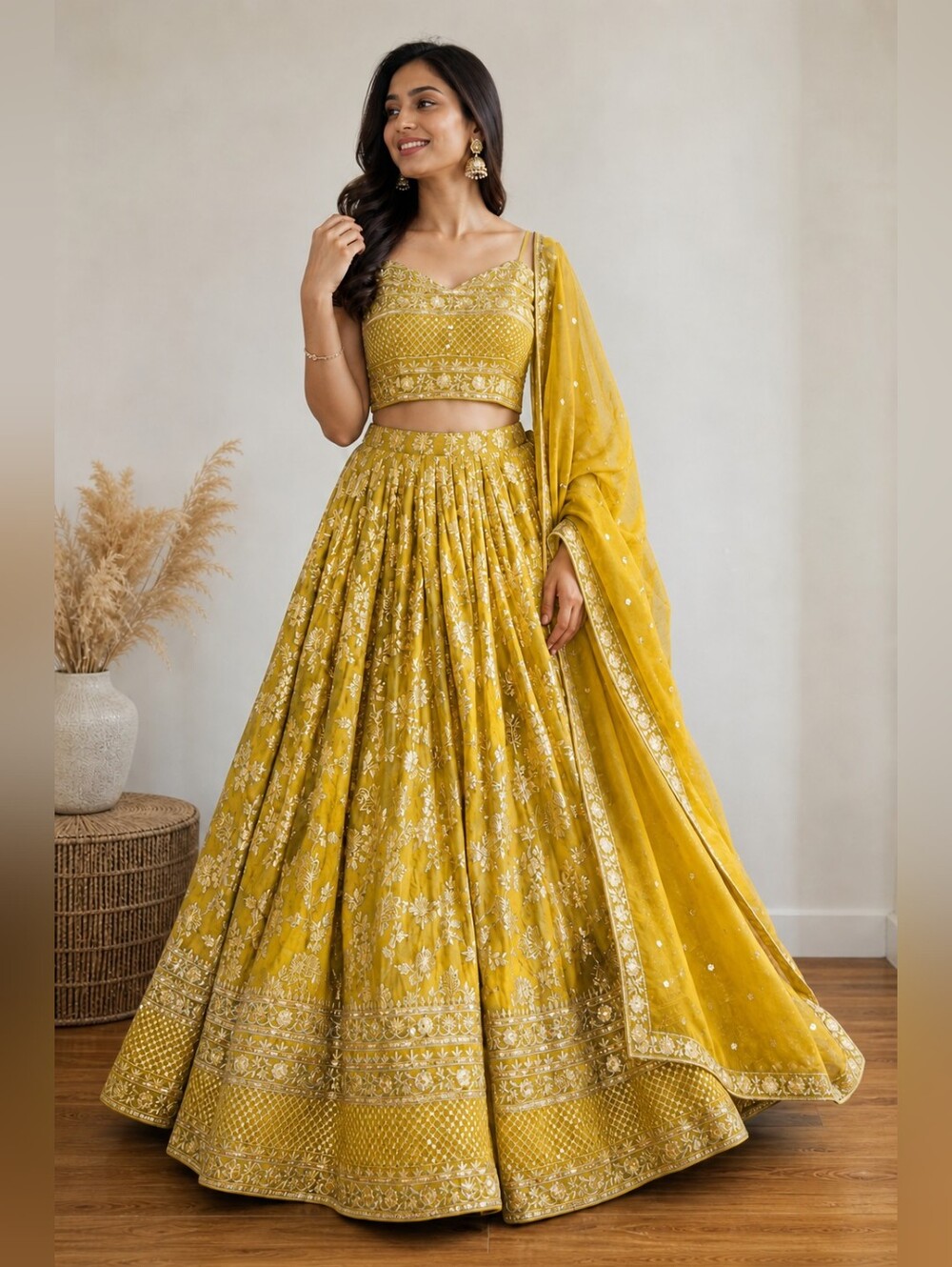 Yellow Dola Silk Jacquard Lehenga Choli Set